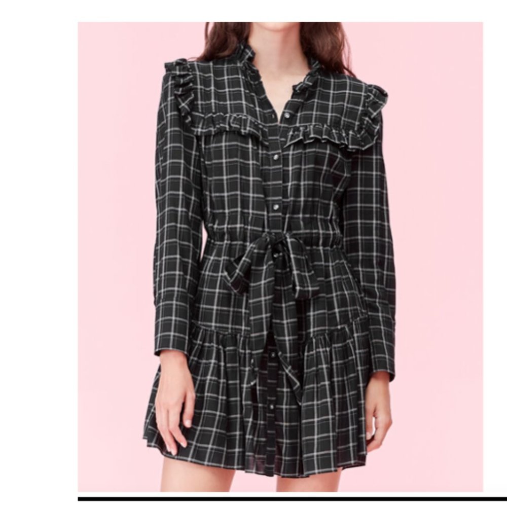Rebecca Taylor Black White Plaid Ruffle Mini Dress